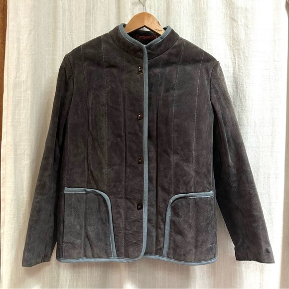 Vintage Sasson Jacket Womens Gray Heavy Suede Sherpa Lined Clasp Coat - Sz 11/12 - Picture 1 of 16